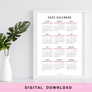 Yearly Calendar Printable 2023 2024 2025 2026 Calendar - Etsy Canada