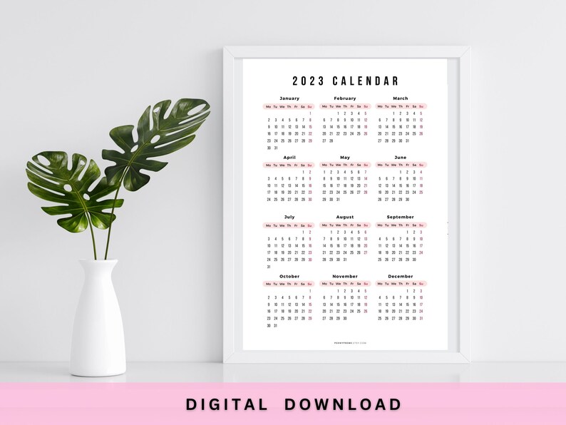 Yearly Calendar Printable 2023 2025 2025 2026 Calendar Etsy Canada
