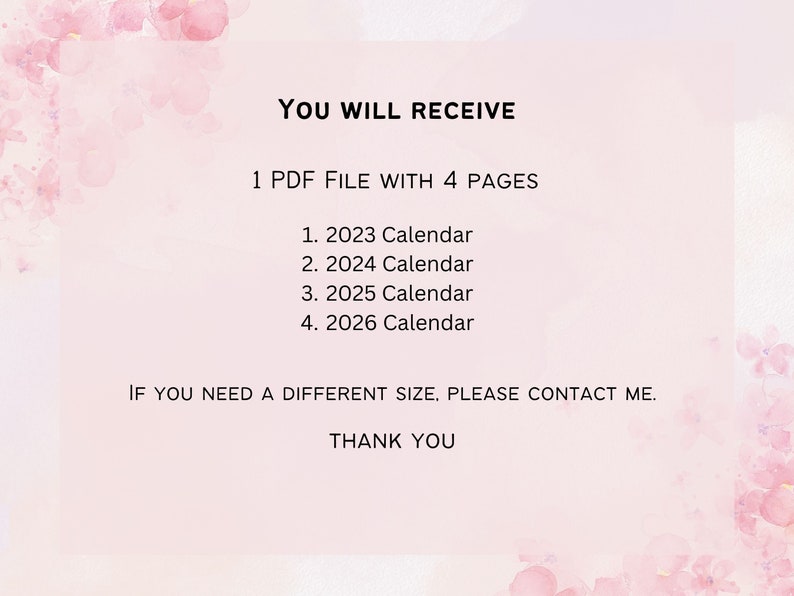 Yearly Calendar Printable 2023 2024 2025 2026 Calendar - Etsy Canada