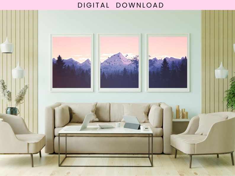 3 Piece Wall Art Printable Set of 3 Wall Art Print Sunset - Etsy