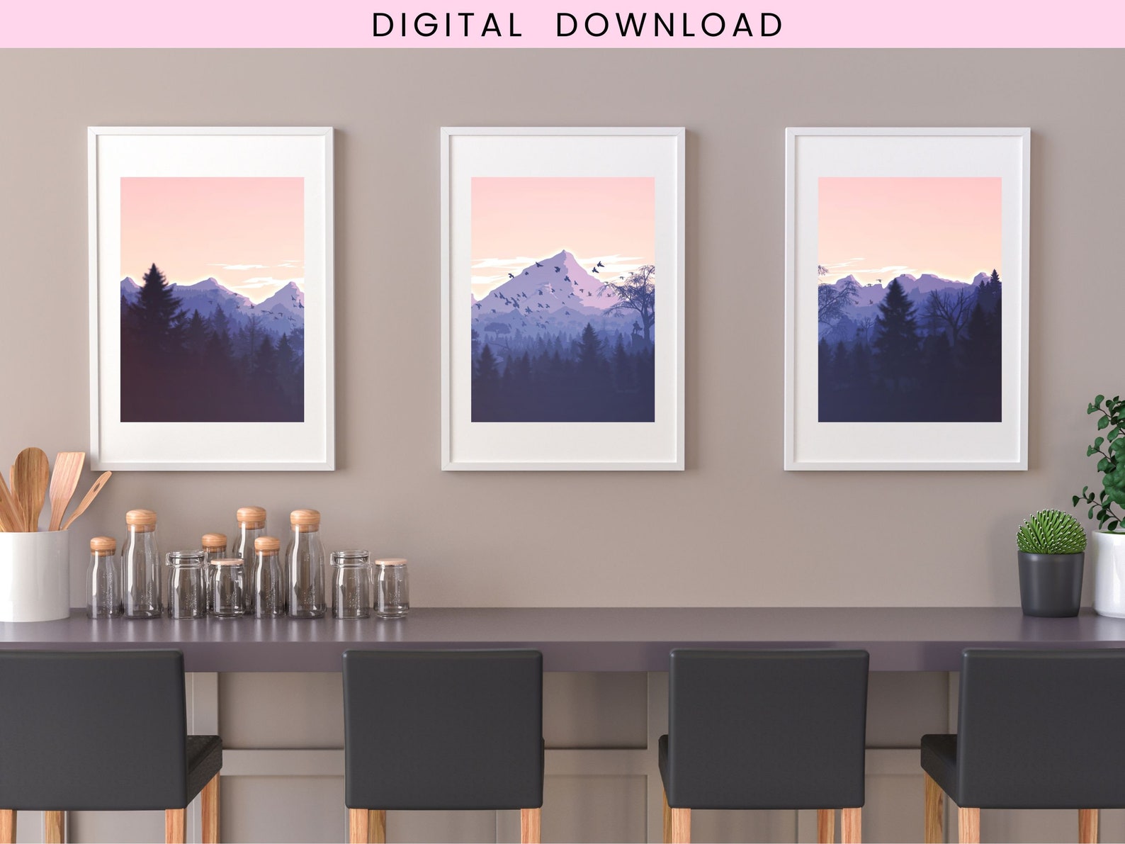 3 Piece Wall Art Printable Set of 3 Wall Art Print Sunset Etsy
