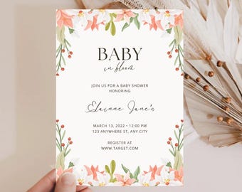 Premium Baby in bloom baby shower Invitation, Baby in bloom Baby Shower Invitation Girl, Wildflower Invite, Editable Canva Template BIBBS