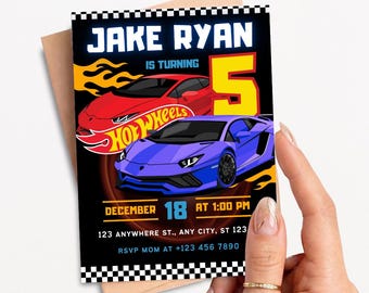 Premium Hot Cars Invitation, Hot Wheels Invitation, Hot Race Cars Birthday Template, Hot Wheels Template, Editable Canva Template