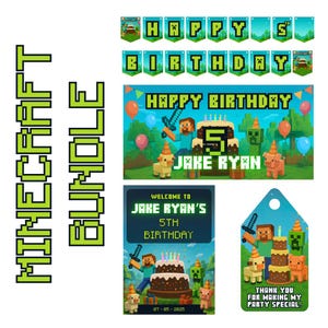 Bundle Birthday Invitation Template | Editable Gamer Party Invite | Minecrafter Canva Evite | Digital Download | Canva Template