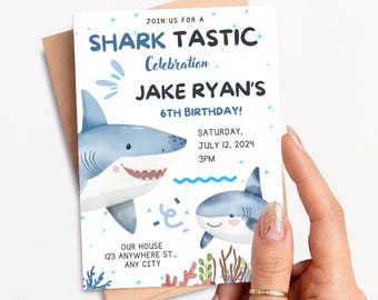 Premium Shark Invitation, 11th, 12th, 13th, Shark Invites, Shark Birthday Invitation, Kids Birthday Party Invites, Editable Canva Template