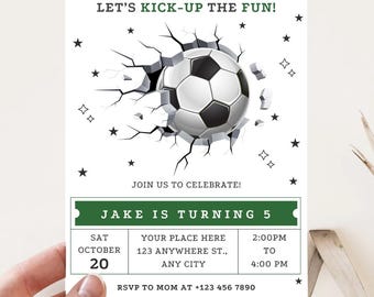 Editable Soccer Birthday Premium Invitation, Football Invite, Kids Soccer Invite,  Let's Kick it Soccer Invite, Canva Template v1
