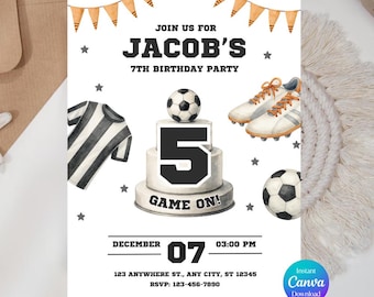 Soccer Birthday Invitation, Boys Sports Party, Canva Template (Digital Download)