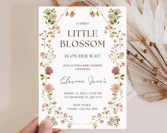Wildflower Baby Shower Invitation, Floral Canva Template (Digital Download)