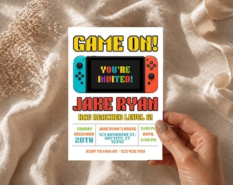 Video Game Birthday Invitation, Level Up Gamer Party Invite Canva