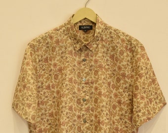 Floral Printed Pure Silk Shirt Customized from Vintage Saree, pure silk unisex shirt eco friendly, bohemian top for summer, indian sarees,