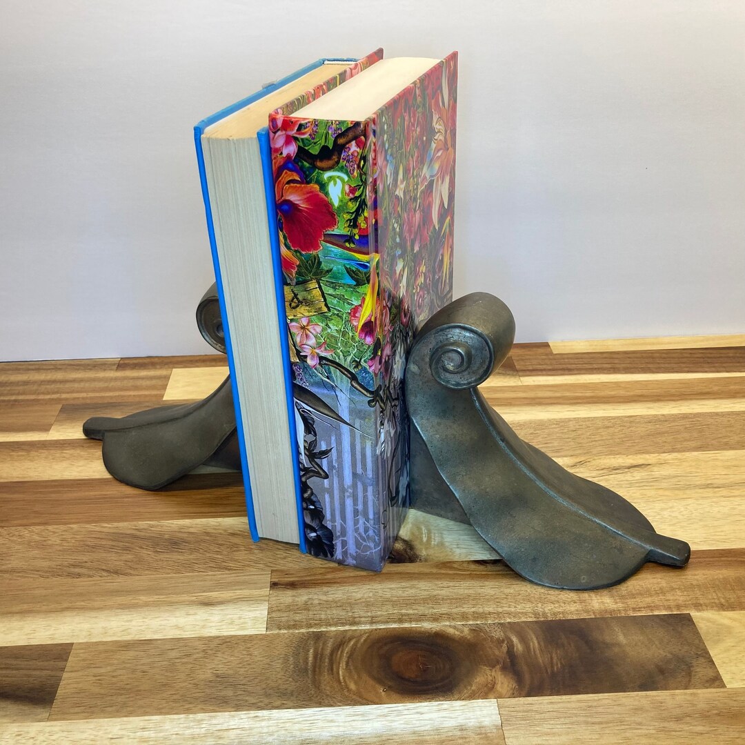 Bookends Brass Leaf With Scroll Design Vintage Heavy Bookends Etsy