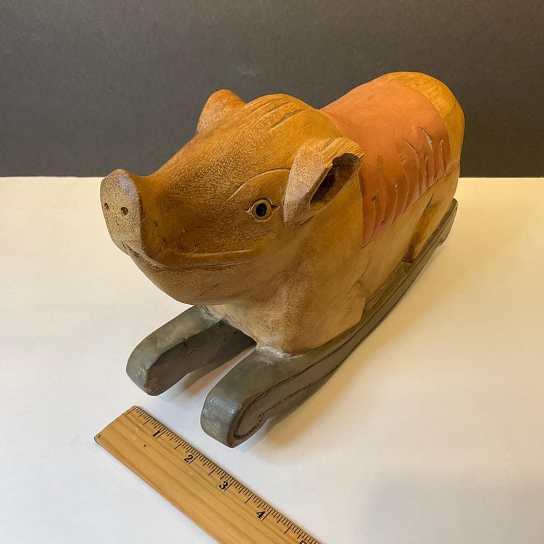 Spring Rocker Pig Vintage Folk Art Carved Pig Rocker, Eccentric Unique Vintage Wood Folk ...