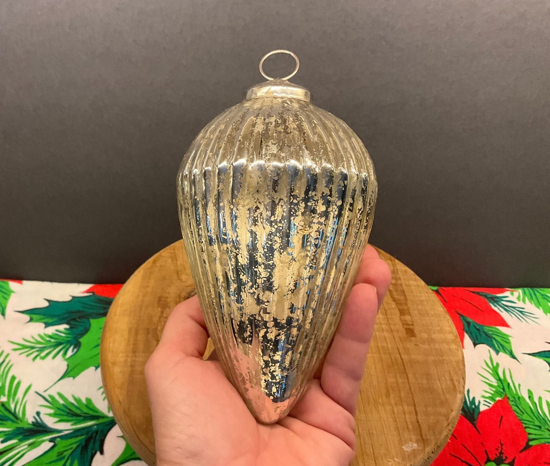 Large Kugel Silver Ribbed, Silver Teardrop Ribbed Kugel, Jumbo