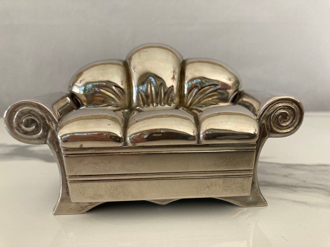 Fun Jewelry Box SOFA Shaped Trinket Box, 1991 Godinger Silver Plated