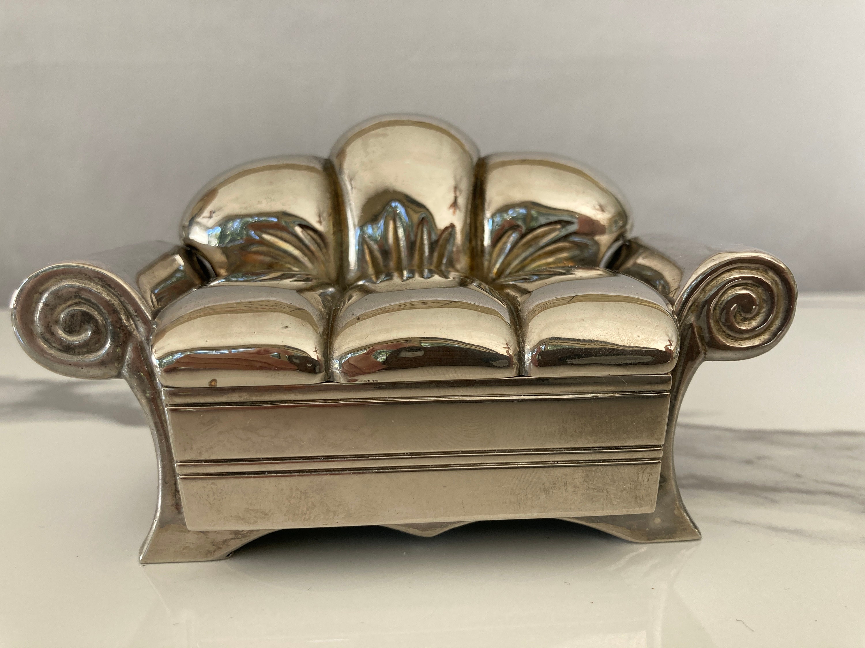 Fun Jewelry Box 1991 Godinger Silver Plated Sofa Couch With Hinged Lid