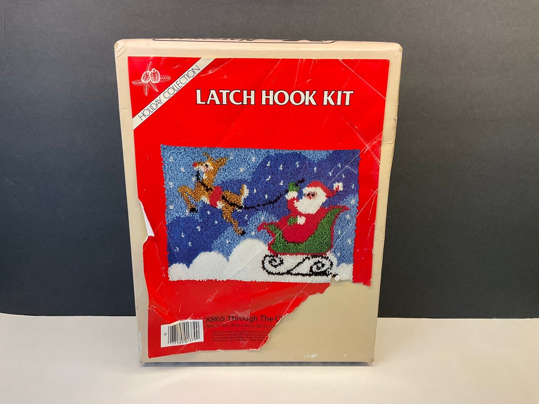 Latch Hook Kit Santa in Sleigh With Rudolph, XR65 Through the Clouds
