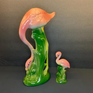 Vintage Ceramic Flamingo Figurines: Mid-Century Art Deco Pair
