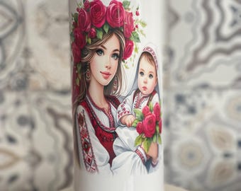 Vaso de acero inoxidable personalizado de 20 oz con aislamiento para bebidas, vaso de acero inoxidable, vaso, regalo personalizado, madre búlgara, folclore