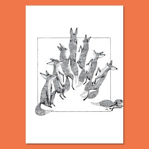 Foxes art print Daphna Kato illustration black&white A4 image 1