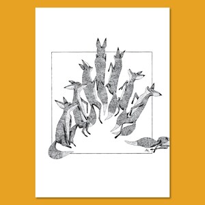 Foxes art print Daphna Kato illustration black&white A4 image 5