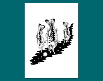 Play art print |  Daphna Kato illustration fish black&white (A4)