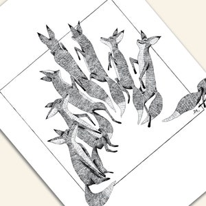 Foxes art print Daphna Kato illustration black&white A4 image 2