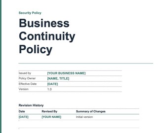 Business Continuity Policy Template – Small Business Security (Word Doc)