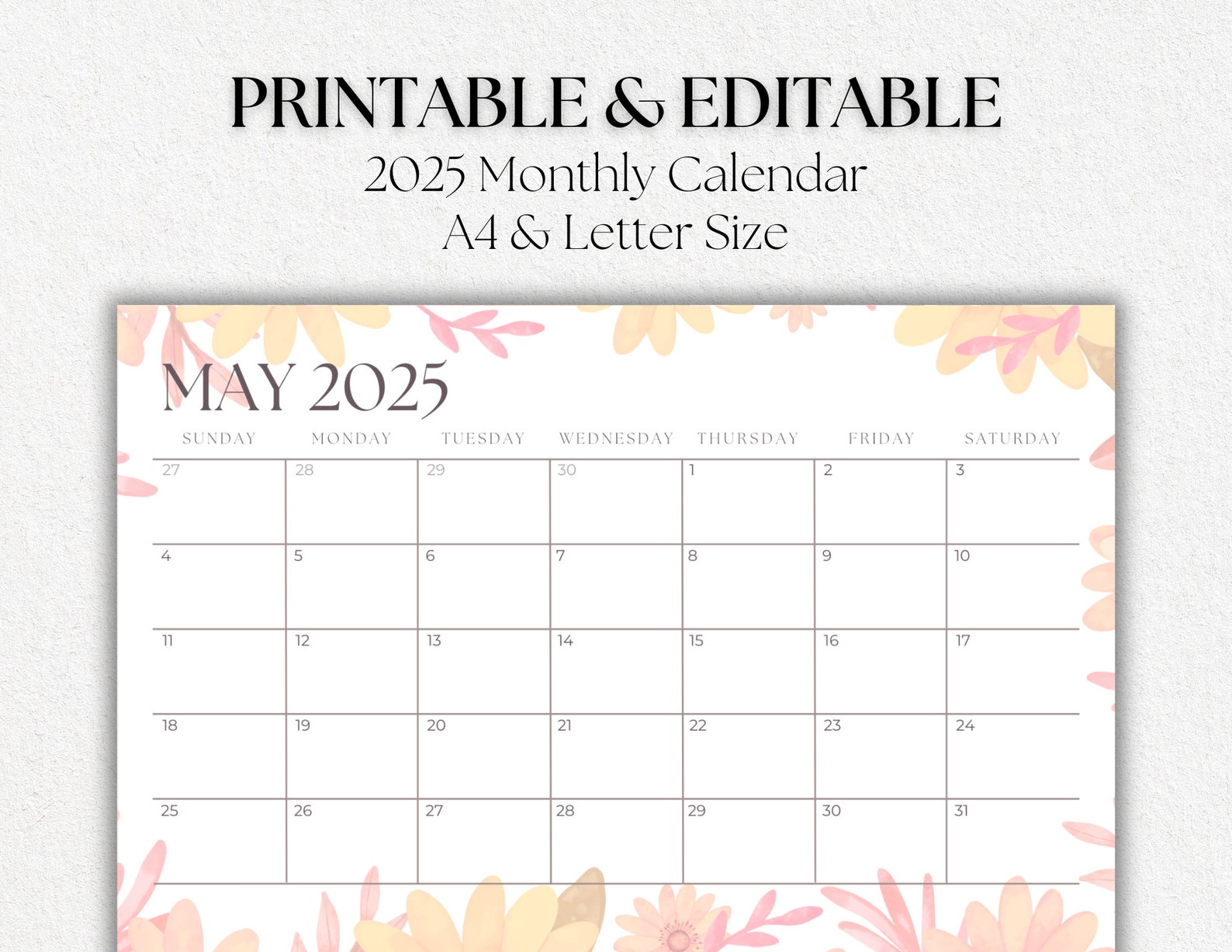 Editable Printable 2025 Botanical Monthly Calendar | Seasonal Themed ...