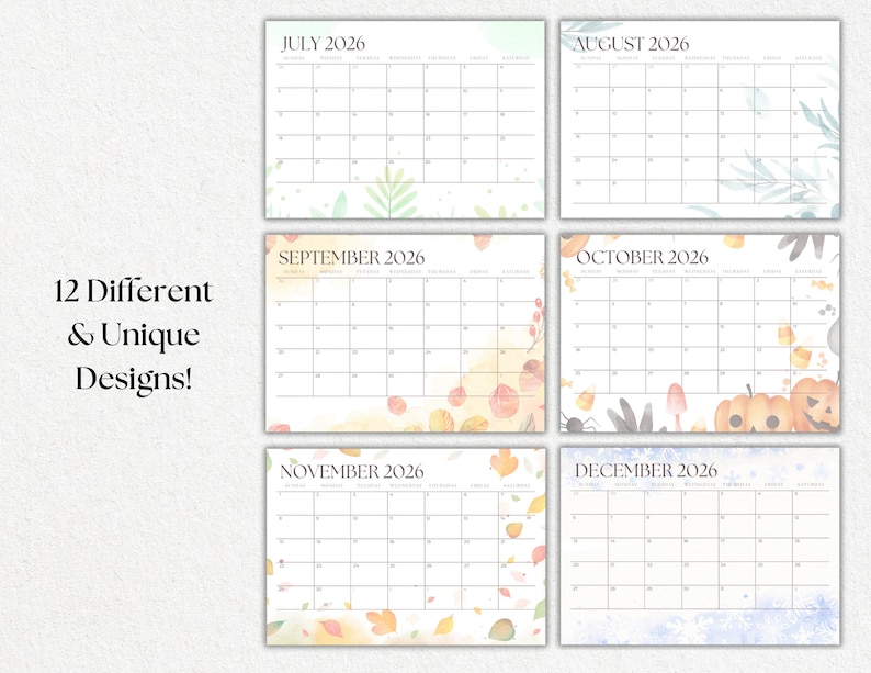 Editable Printable 2026 Botanical Monthly Calendar Seasonal Themed