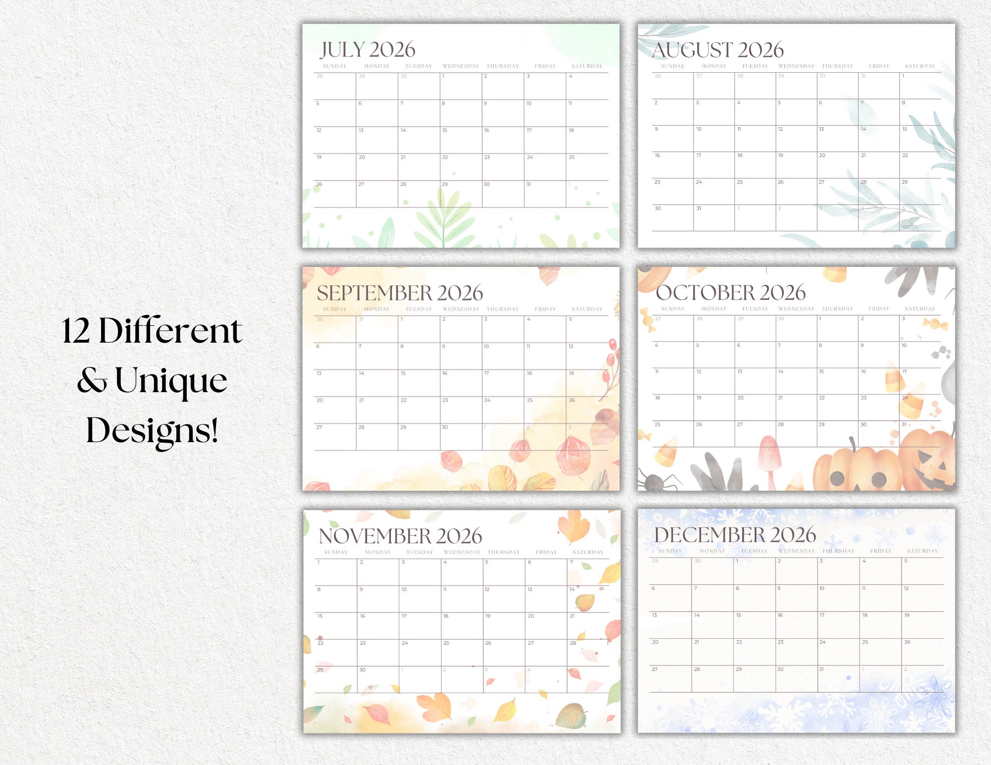Editable Printable 2026 Botanical Monthly Calendar Seasonal Themed