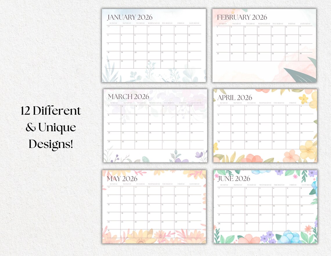 Editable Printable 2026 Botanical Monthly Calendar Seasonal Themed