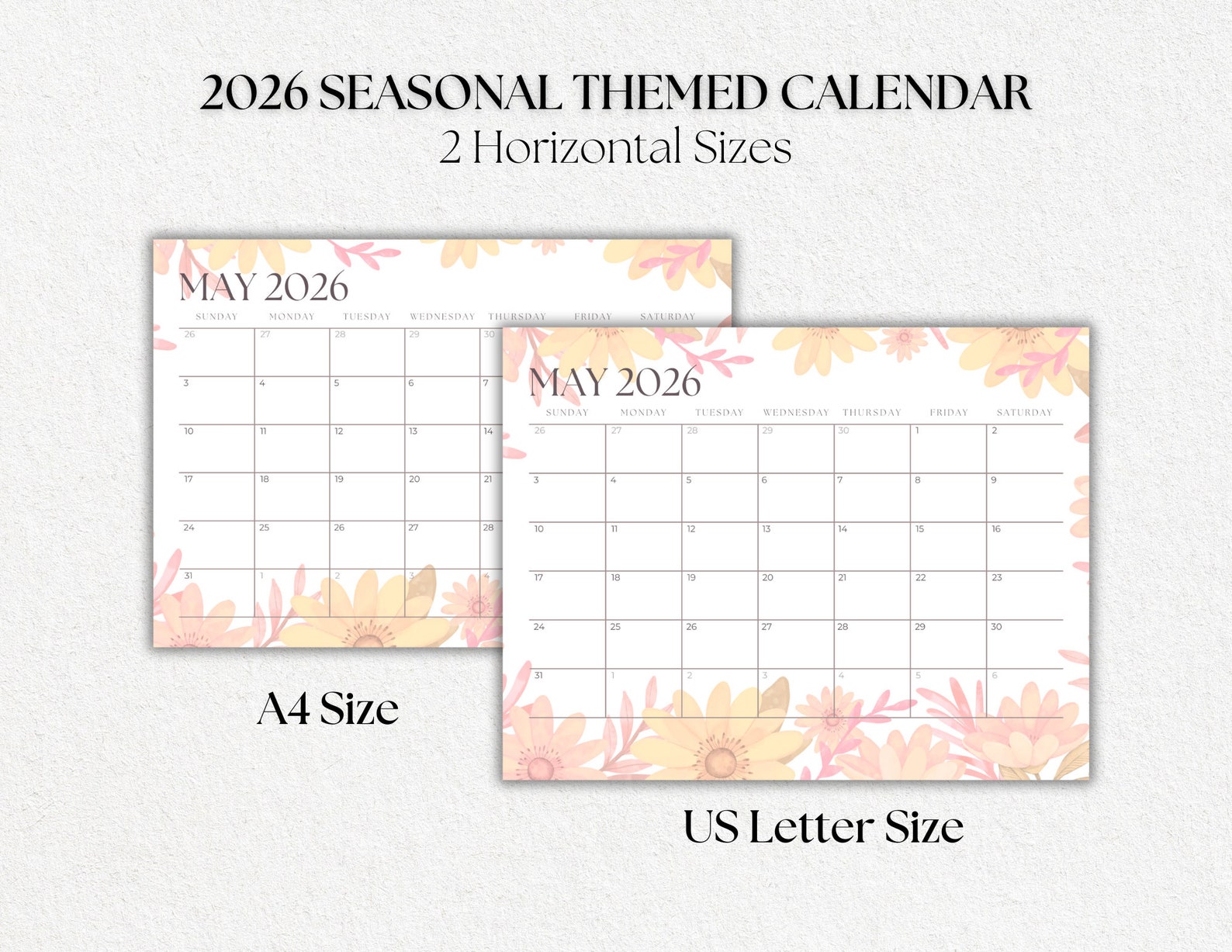 Editable Printable 2026 Botanical Monthly Calendar Seasonal Themed