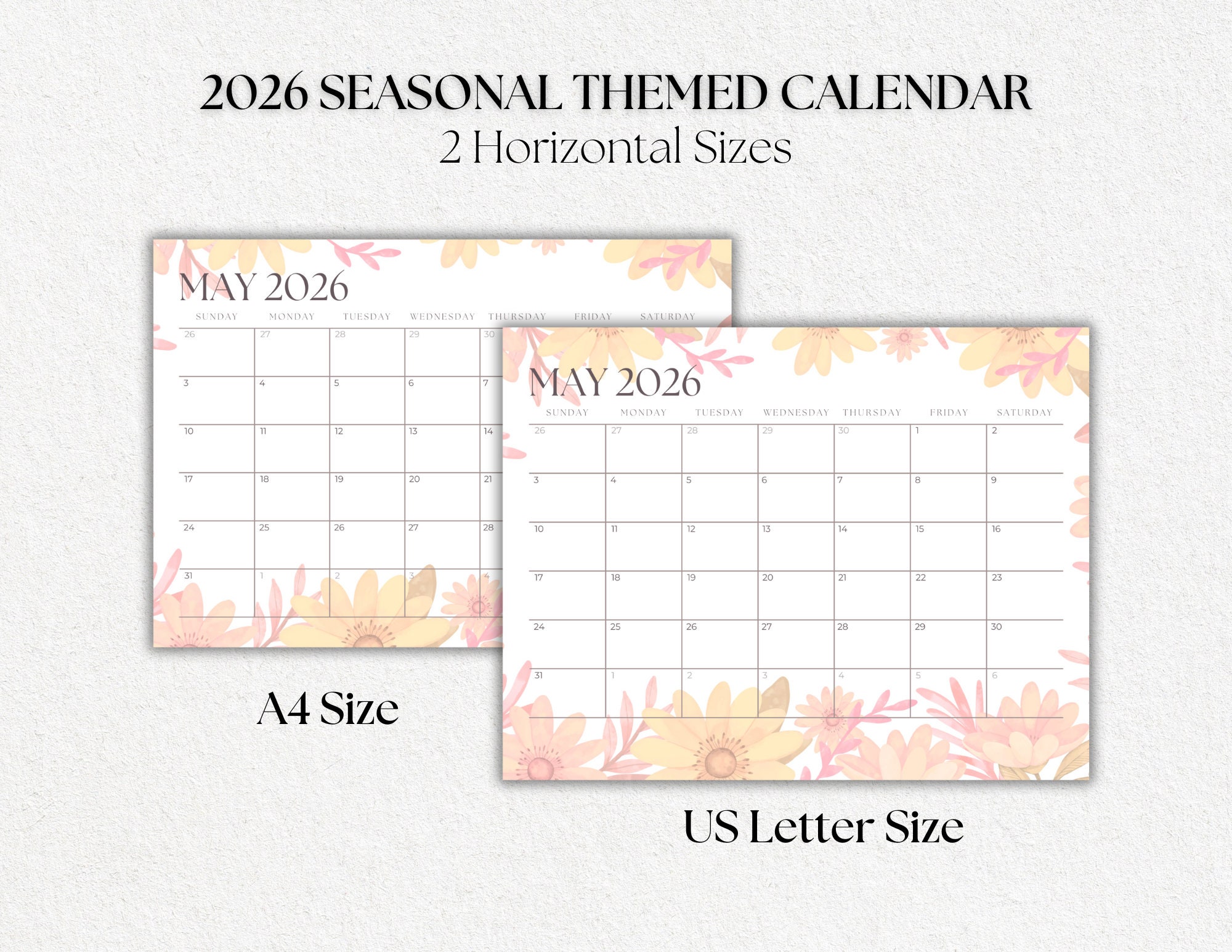 Editable Printable 2026 Botanical Monthly Calendar Seasonal Themed