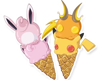 Pokemon Ice Cream Vinyl Sticker | 'Chu & 'PuffTuff Flavors