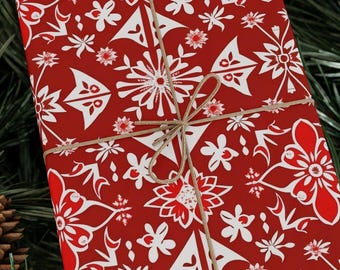 Red Floral Damask Wrapping Paper, Elegant Gift Wrap for Occasions