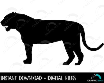 Tijger silhouet SVG, zwarte tijger PNG, wilde kat vector, Cricut gesneden bestand, dierlijke silhouet Eps Dxf, tijger clip art overzicht, digitale download