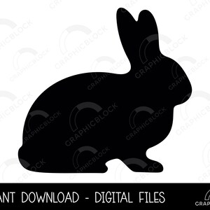Rabbit Silhouette SVG #4, Lapin de Pâques PNG, Black Bunny Vector, Outline Cricut Cut File, Spring Silhouette Eps Dxf Clip Art Digital Download