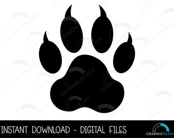 Tiger Paw SVG #2, Wild Cat Paw PNG, Lion Claw Vector, Cricut Cut File, Paw Print Silhouette Eps Dxf, Bear Clip Art Outline, Digital Download