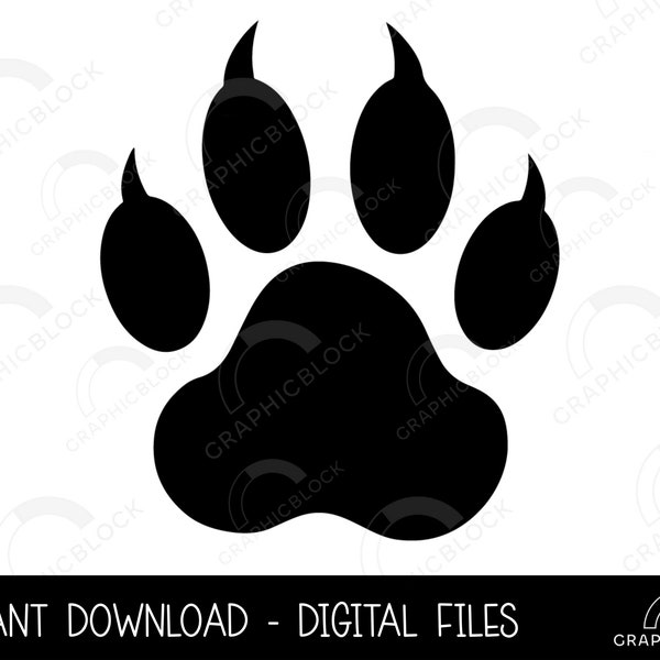 Tiger Paw SVG #2, Wild Cat Paw PNG, Lion Claw Vector, Cricut Cut File, Paw Print Silhouette Eps Dxf, Bear Clip Art Outline, Digital Download
