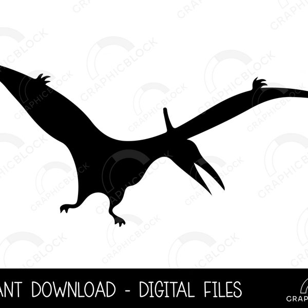 Pterodactyl Silhouette SVG, Flying Dinosaur PNG, Dino Vector, Pteranodon Cricut Cut File, Pterosaurus Eps Dxf Clip Art, Digital Download