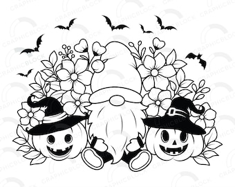 Halloween Gnome with Pumpkin SVG, DIY Cricut Silhouette Cut File Outline Clipart Instant Download, Spooky Fall Decor, Crafting Shirt Design