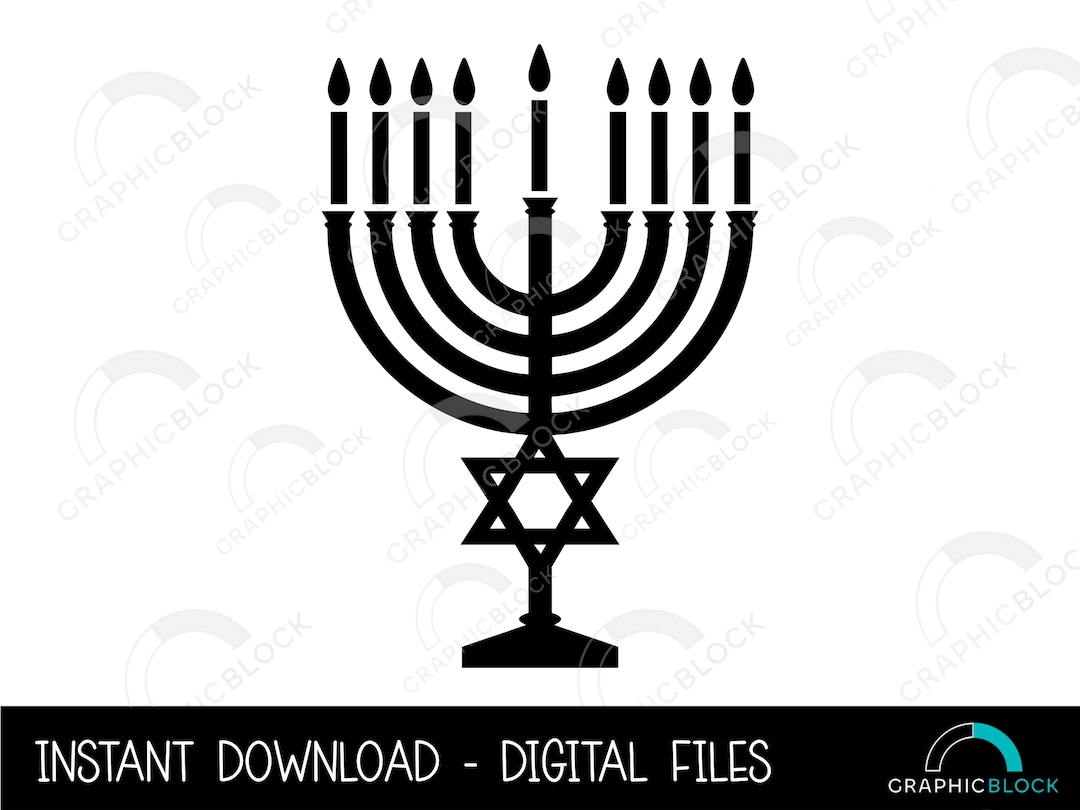 Jewish Menorah SVG, Hanukkah Candelabra PNG, Judaism Vector, Cricut Cut