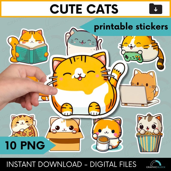 Cute cats printable stickers. PNG.