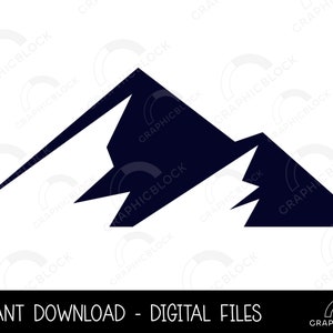 May include: A black silhouette of a mountain range with a jagged peak. The mountain is isolated against a white background.