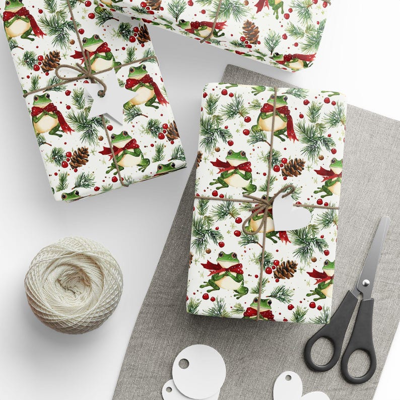 Festive Frog Wrapping Paper, Holiday Gift Wrap, Cute Animal Paper, Premium Paper Sheets, Fun Kid's Birthday, Unique Present Wrap image 3