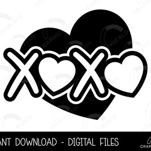 Xoxo Heart SVG, Valentine Heart SVG, Hugs and Kisses Clipart, Cricut Cut Dateien, Herz Liebe Silhouette, Dxf Png Eps, Vektor, Digitaler Download