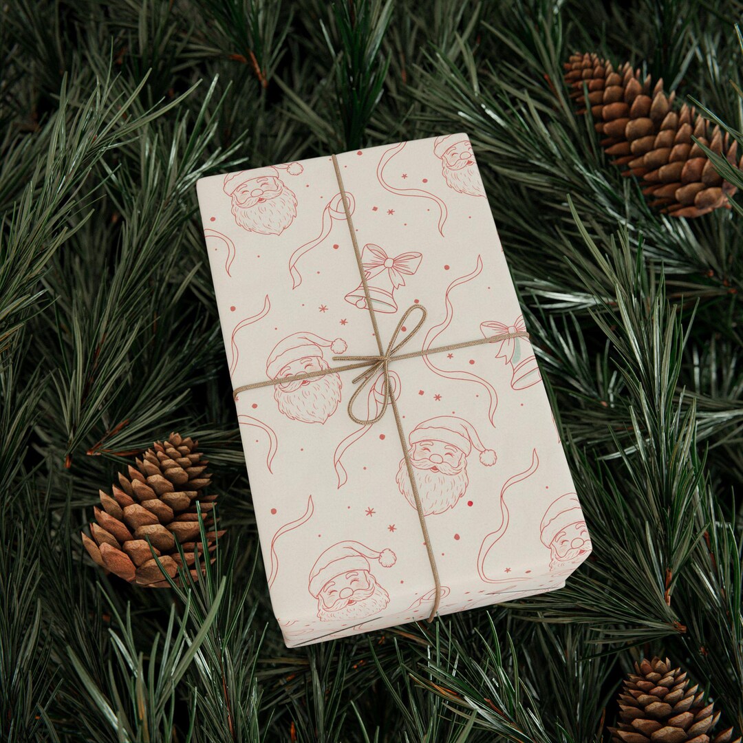 Santa Ramp Paper Red Santa Wrapping Paper, Red Line Art, Festive Xmas Gift Wrap - Etsy