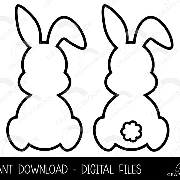 Easter Bunny SVG Set, Outline Bunny Shape Silhouette Set, Rabbit Vector, Cricut Cut File, Bunny Png Dxf Spring Clip Art, Digital Download