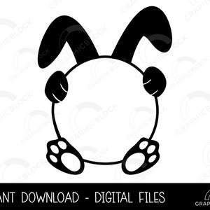 Bunny Circle Monogram SVG, Lapin de Pâques PNG, Nom du lapin Cadre Contour Vector Cricut Cut File Spring Silhouette JPG Clip Art Téléchargement numérique