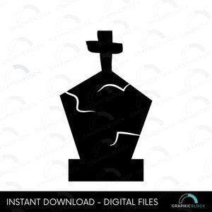 Halloween grafsteen SVG, gebarsten grafsteen PNG, RIP graf hoofd steen vector gesneden bestand, Cross begraafplaats silhouet clipart, digitale download
